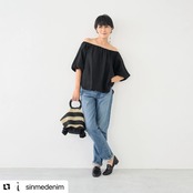 SINME  リネンオフショルダーブラウス　ブラック