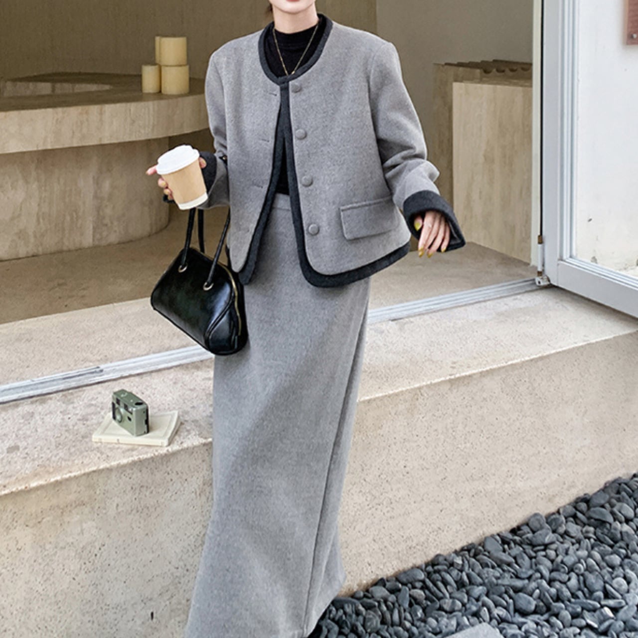 Gray jacket and skirt set S1426