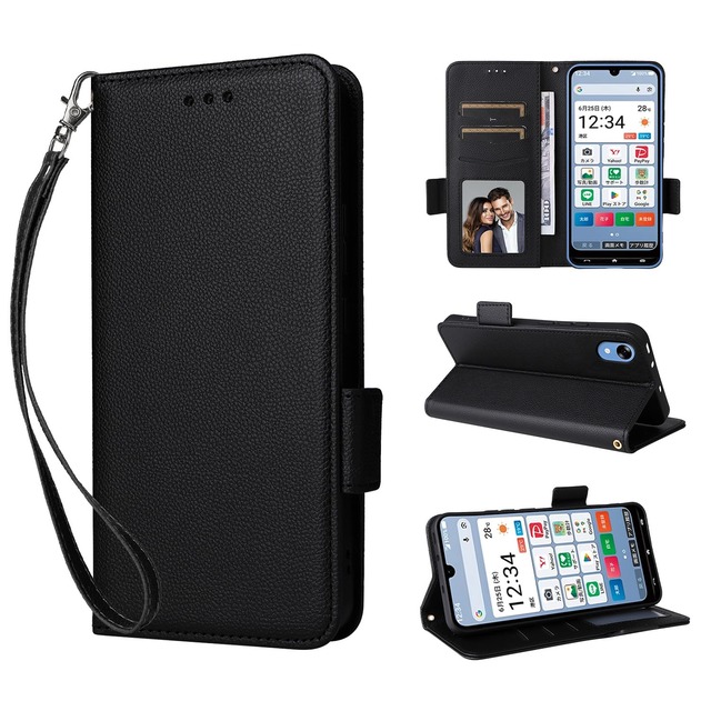 ZTE かんたんスマホ5 A601ZT 用 ケース カバー かんたんスマホ5 A601ZT 手帳型 財布型 スマホケース KONXISA 合皮レザーー+TPU素材 革の質感 サイドマグネット開閉式 カード収納 スタンド機能 レンズ保護 落下防止 指紋防止 擦り傷防止 全面保護カバー(ブラック)