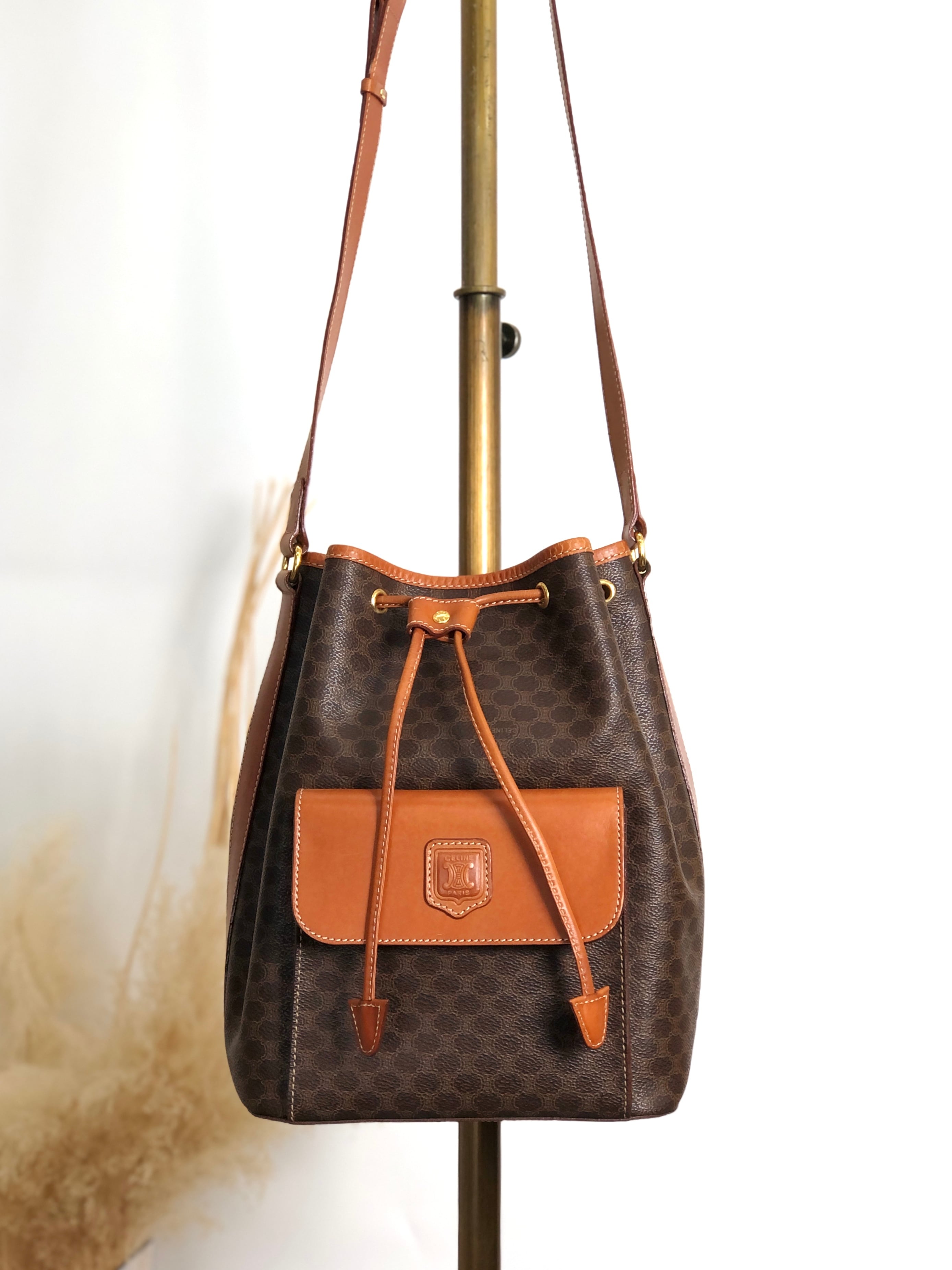 CELINE セリーヌ マカダム ショルダーバッグ ブラウン ブラゾン型押し