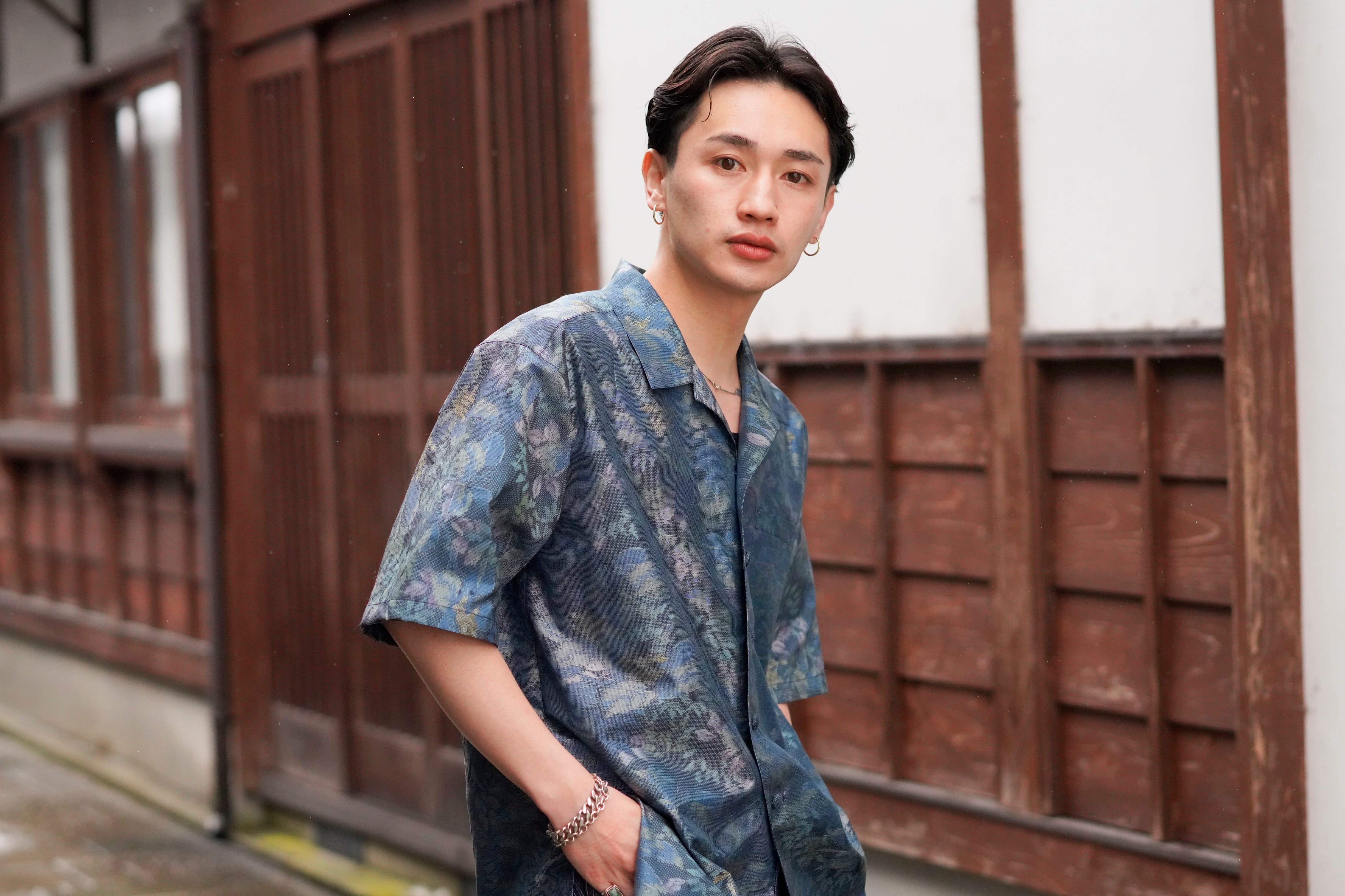 紬アロハシャツ/monetblue