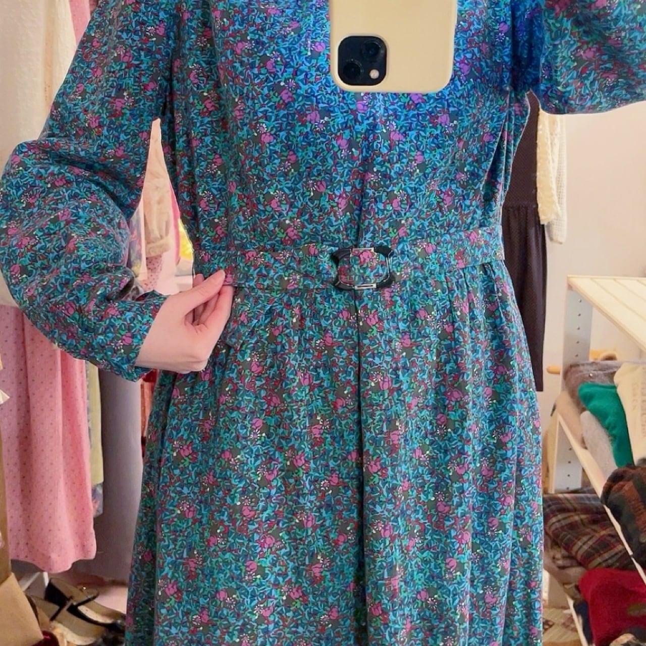 pink line flower gather one-piece