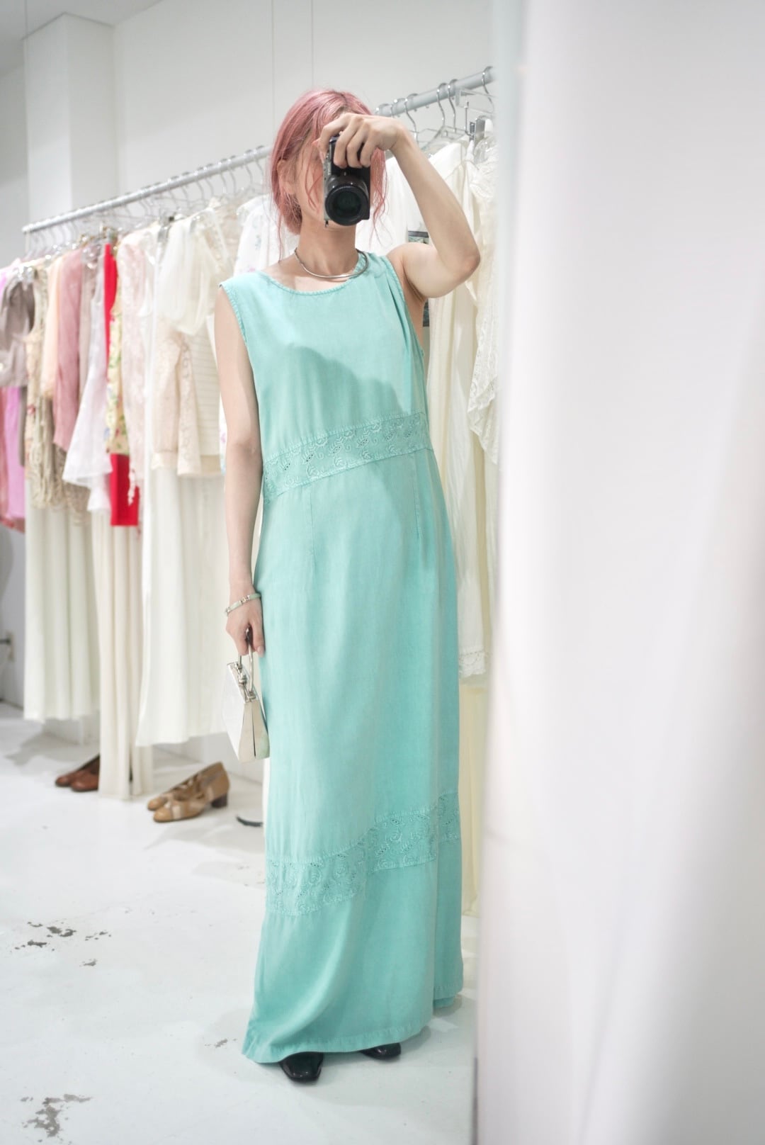 mint green long dress