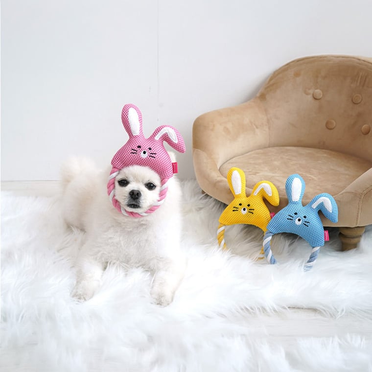 rabbit mesh rope toy 3color / 犬 おもちゃ ロープ トイ 噛む 音が鳴る 鳴き笛入り 可愛い 犬用おもちゃ ストレス解消 遊び 留守 韓国 ペット用品 小型犬 中型犬
