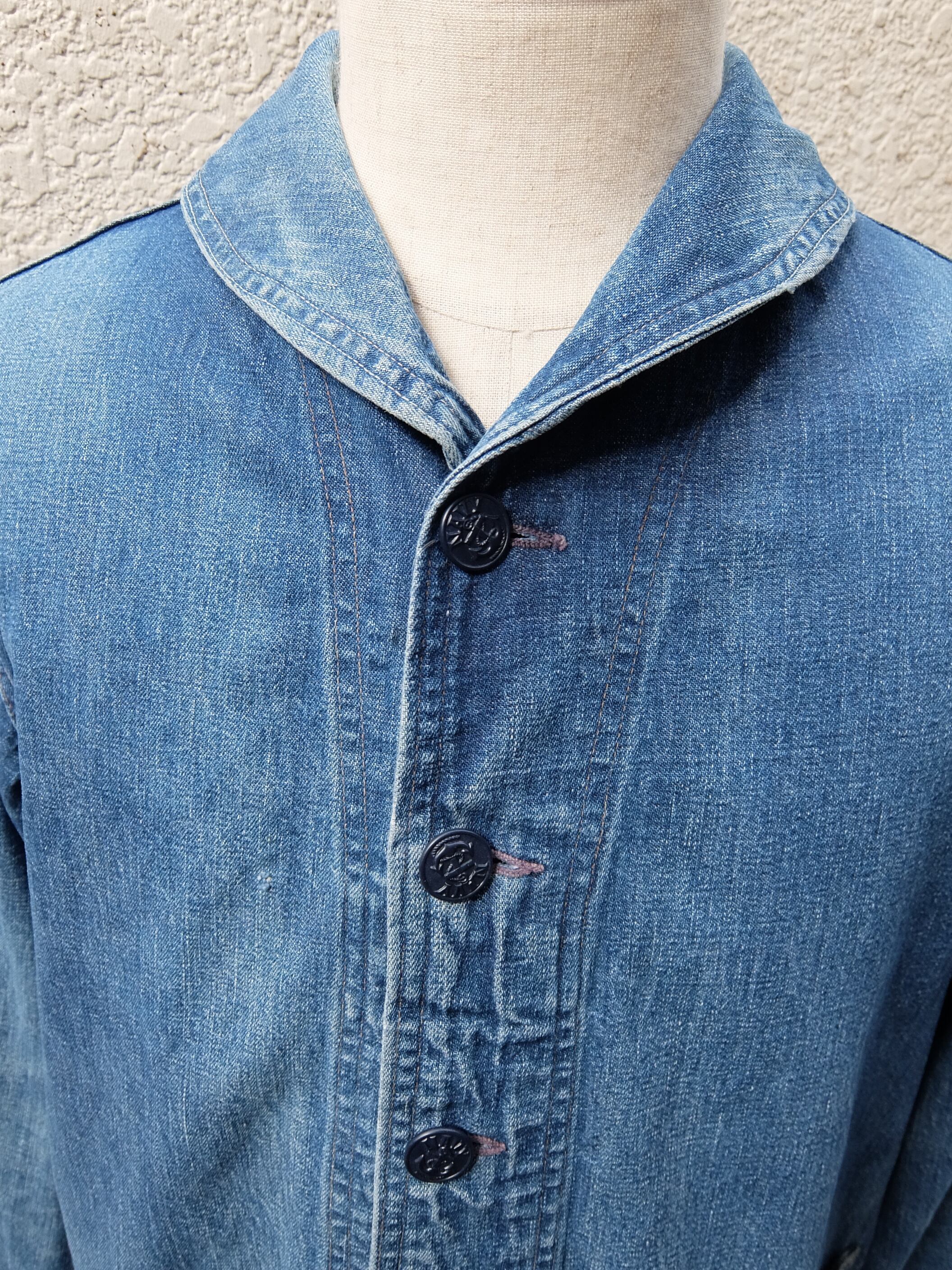 40’ｓ US NAVY Shawl collar Denim Cover all／アメリカ海軍 ショールカラー デニムカバーオール | BIG  TIME ｜ヴィンテージ 古着 BIGTIME（ビッグタイム） powered by BASE