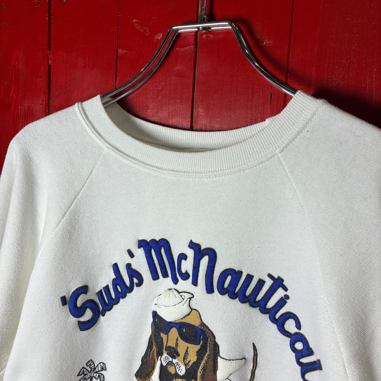 80s USA製 ヴィンテージラグランスウェット 犬×ビール 発泡プリント