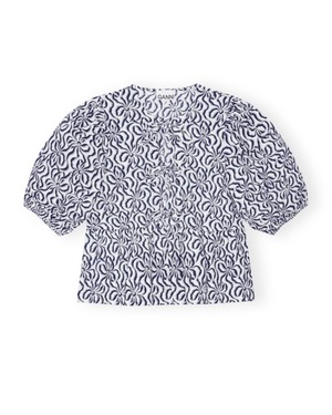 【GANNI】PRINTED COTTON PEPLUM BLOUSE