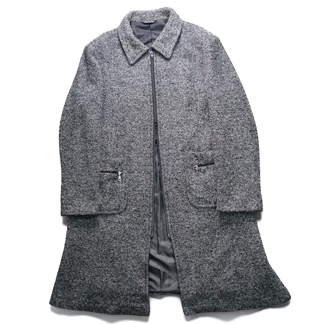 Vintage double zip light tweed long coat "made in ITALY"