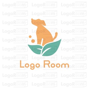 No868 犬と葉っぱの柔らかいロゴ【犬、葉っぱ、優しい、柔らかい、ナチュラル、親しみ、クリニック、ショップ、医療、ケア、ペット、団体、商品、ブランド】