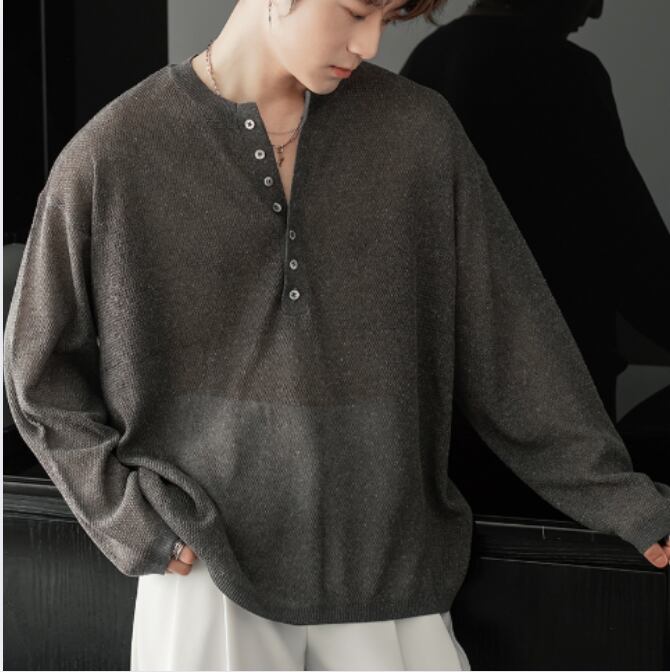 Trendy Henley Collar Long Sleeve T-Shirt(MT1032)