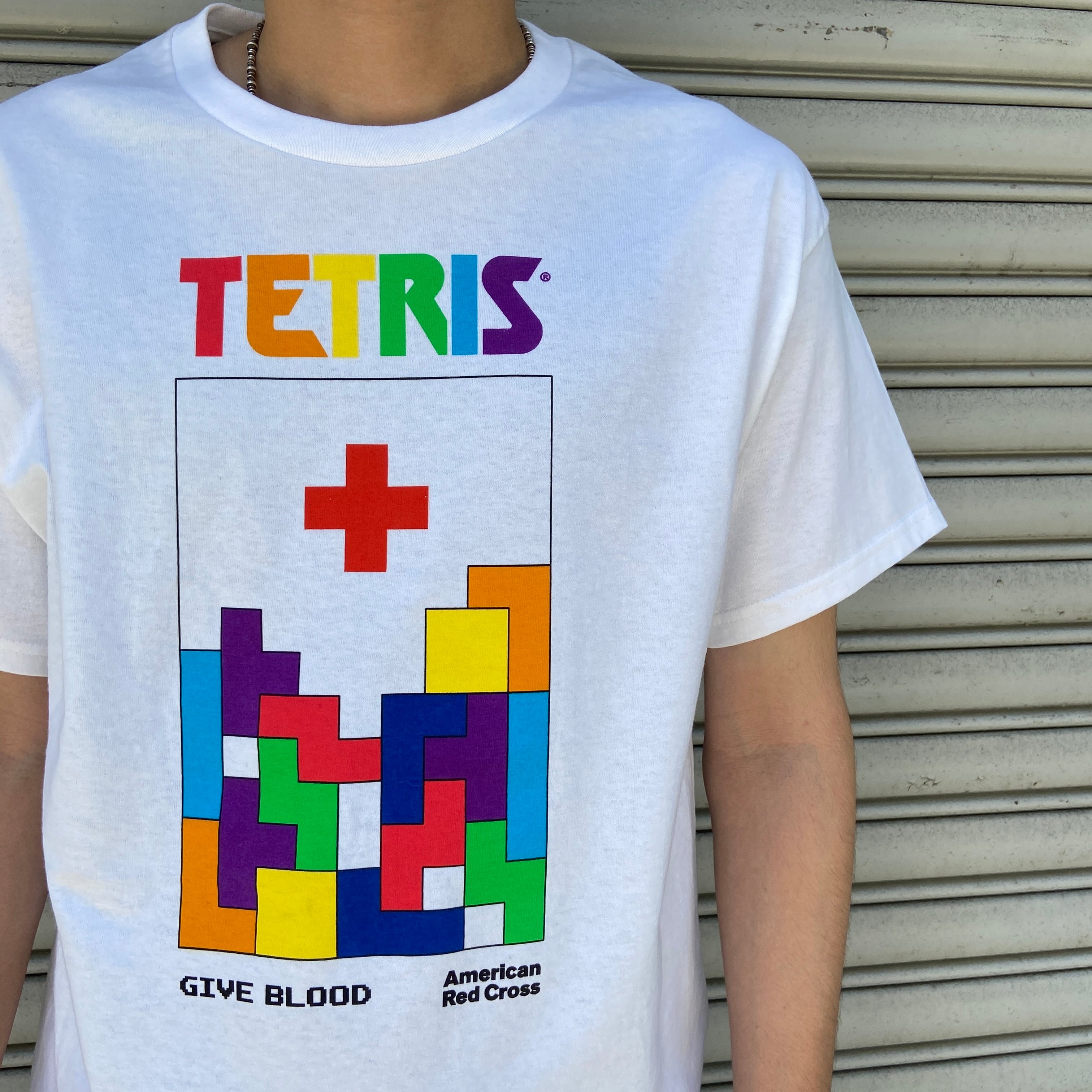 アメリカ赤十字 レッドクロス テトリス プリントTシャツ ホワイト M