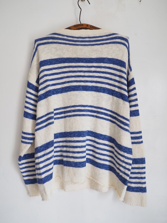 1990’s USA Cotton Linen Border Stripe Knit Sweater／38