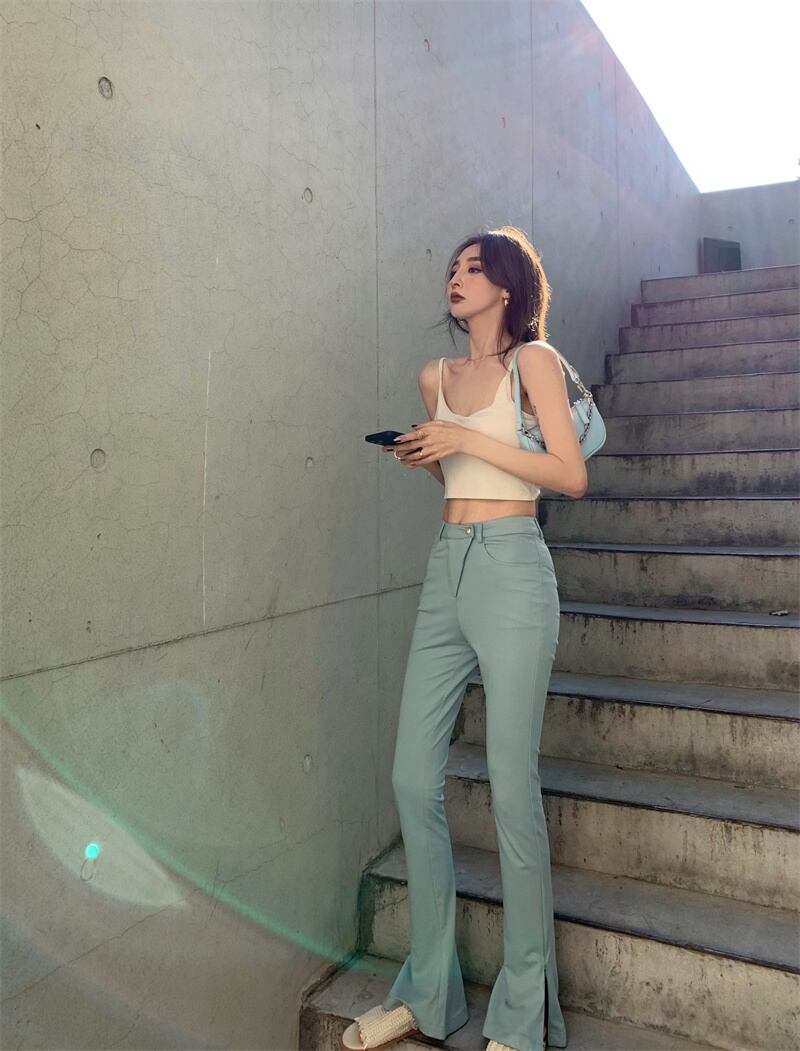 パンツ ハイウェストサマー薄手ブラックスリムスキニー レッド 夏物 ブラックストロベリース72678036755