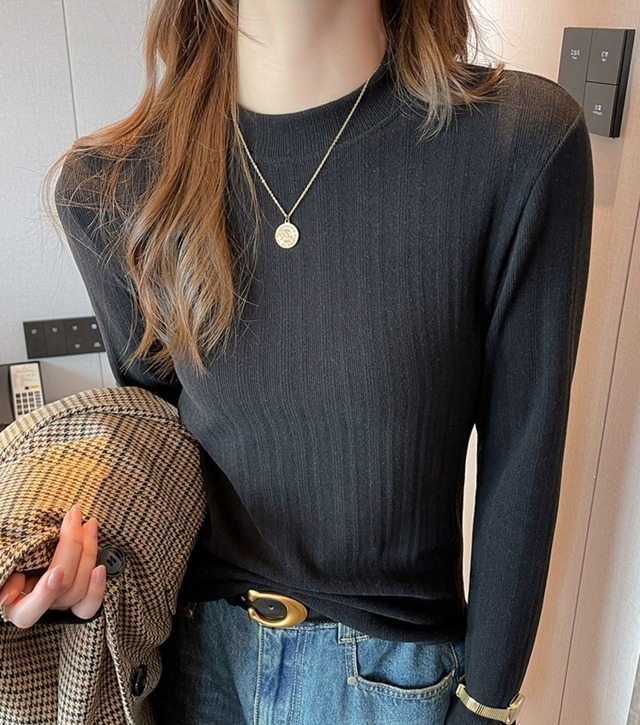 トップス リブシャツ レディース インナー Tシャツ 長袖 薄手 クルーネック リブニット 伸縮性 薄手 シンプル 大人 おしゃれ エレガント フォーマル 春 秋 冬  通勤 お出かけ 休日 旅行 着回し 普段使い 暖かい 定番 送料無料 S M L XL 2XL 3XL サイズ