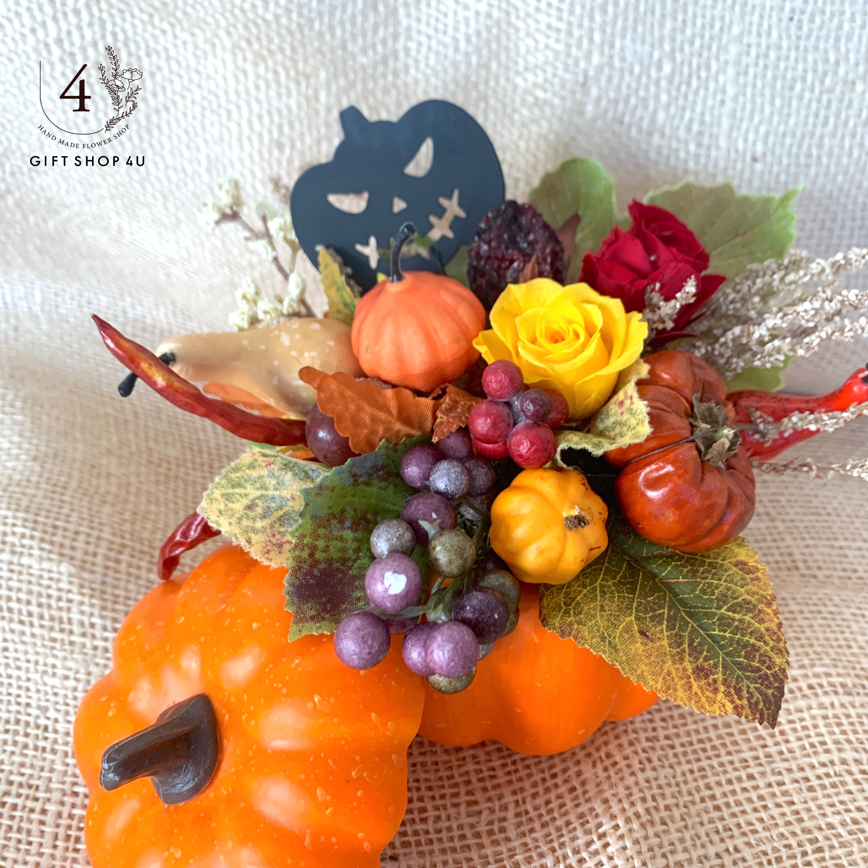 ハロウィン】かぼちゃアレンジ プリザーブドフラワーアレンジメント