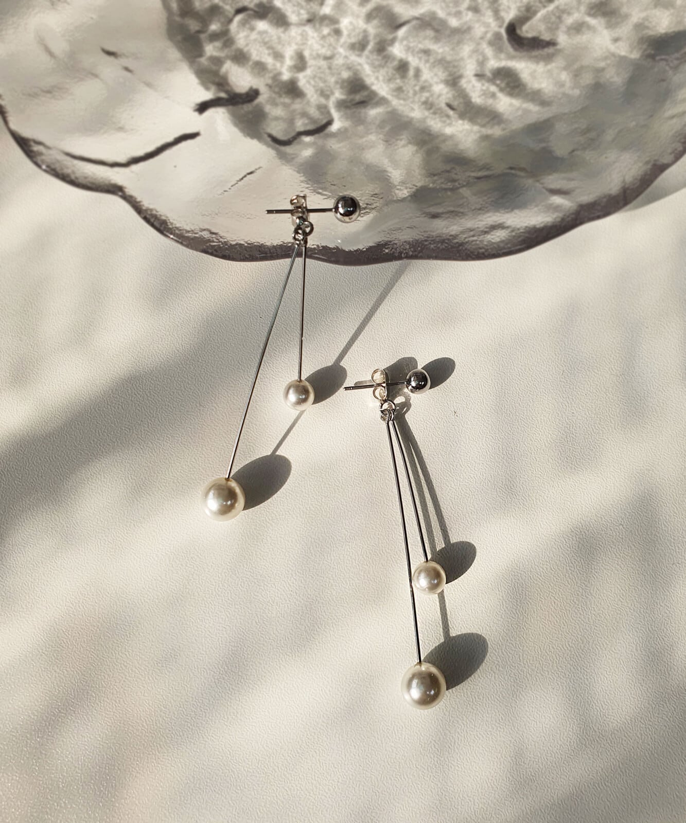 2連 チェーン パール ドロップピアス 真鍮 韓国製