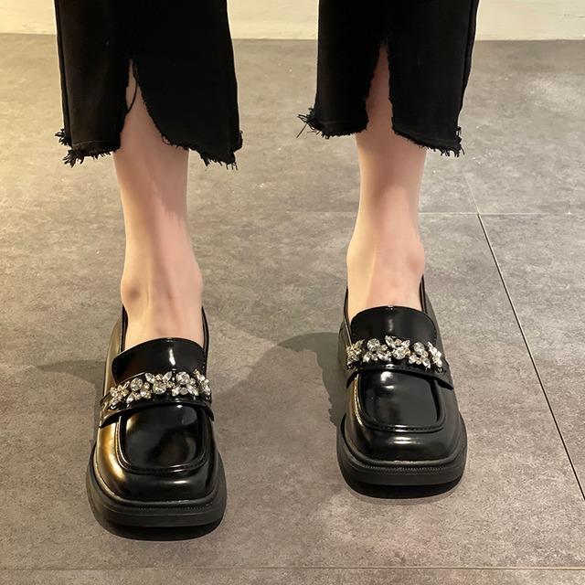 オータムレッドラインストーンスタイルハイヒールレザー 靴 シューズ 秋物 スクウェア 部族の婦人靴51331274647