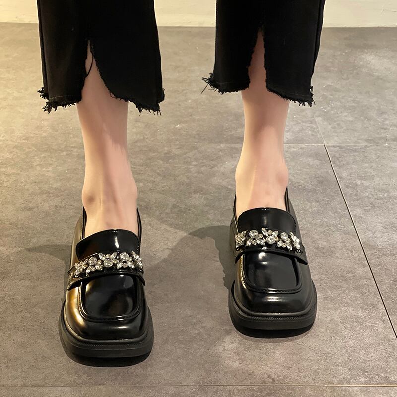 オータムレッドラインストーンスタイルハイヒールレザー 靴 シューズ 秋物 スクウェア 部族の婦人靴51331274647