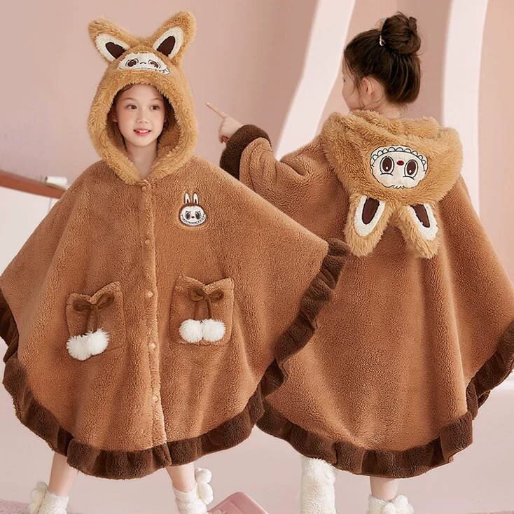 おうちとお出かけ兼用!Labubu おしゃれ ケープ ポンチョ シーバスフランネル 保温 お出かけにも 綺麗なドレープ フレア 親子 かわいい 冬 ギフト