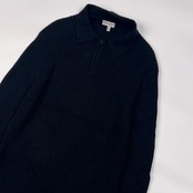 イタリア製 GIORGIO ARMANI ジョルジオアルマーニ リブ編み ハーフジップ 長袖 ニット セーター I 50/ブラック メンズ