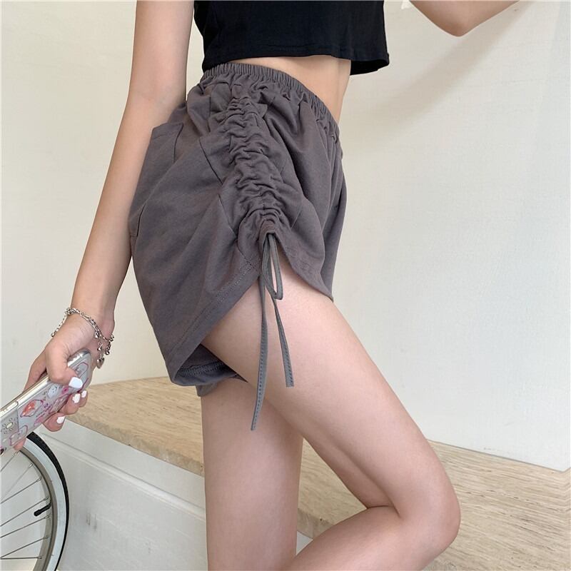 ギャザー薄手ショーツ ハイウェストウェストカジュアルパンツ レディース コットン ブルマー ピュア YY-ファッション22332203302