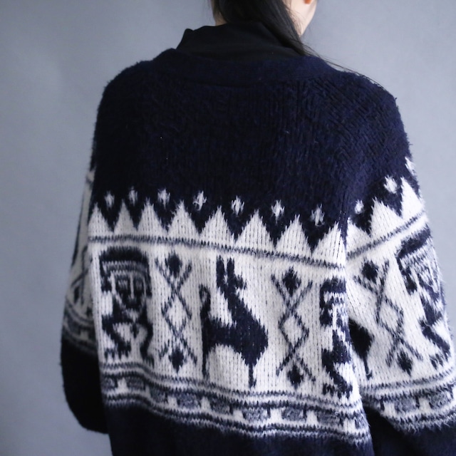 "モケモケ" mohair motif knit mural full pattern over silhouette 5b cardigan