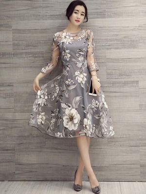 ★XL(13号)☆花柄シフォンのフレアワンピ－ス(OPN6906)