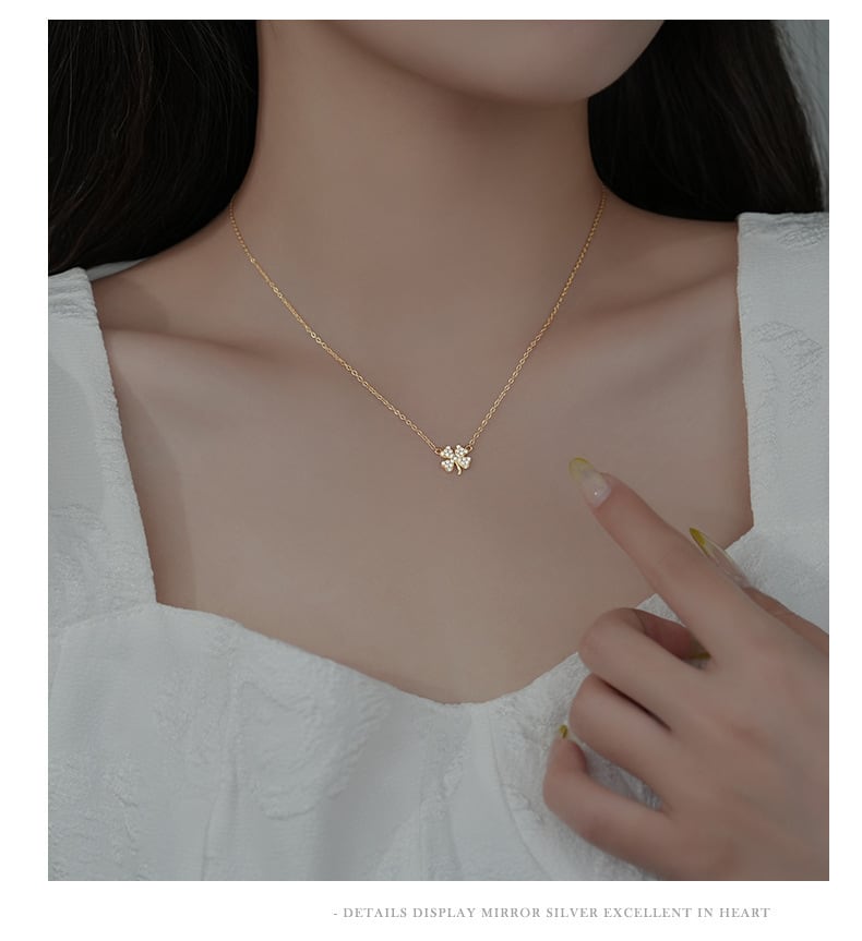 四つ葉 ジルコニア ネックレス シルバー925 2色 A2482 | Pay ID