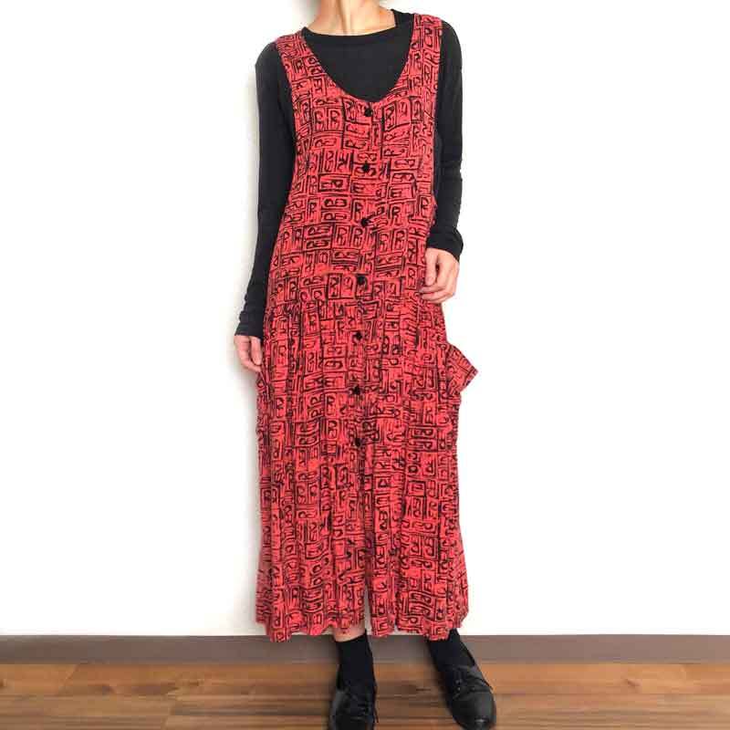 80年代 Milanzo オレンジピンク ノースリーブ ワンピース レディース 古着 ヴィンテージ Oss9109 古着 通販 レディース ワンピースの古着屋アルテアヴィンテージ