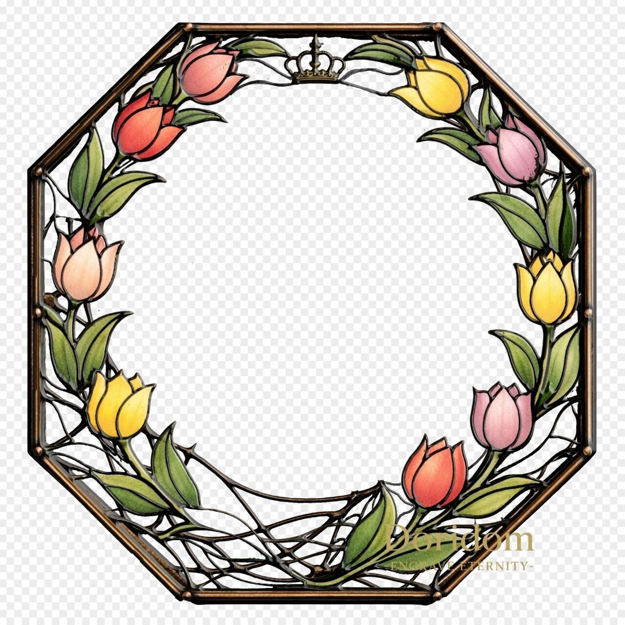 高解像度300DPI】Tulip Stained Glass Frame No.12｜チューリップ