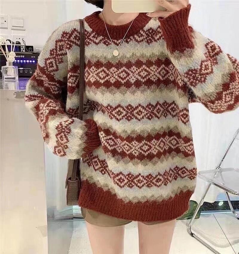 ノルディック柄　クルーネックニット　AJ11013-A003