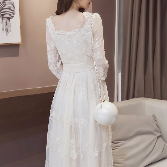 関税送料込【MACDUGGAL】ロングワンピース レース 花柄 ホワイト 白 ホワイト 花柄 お花 フラワー レース シースルー チュール