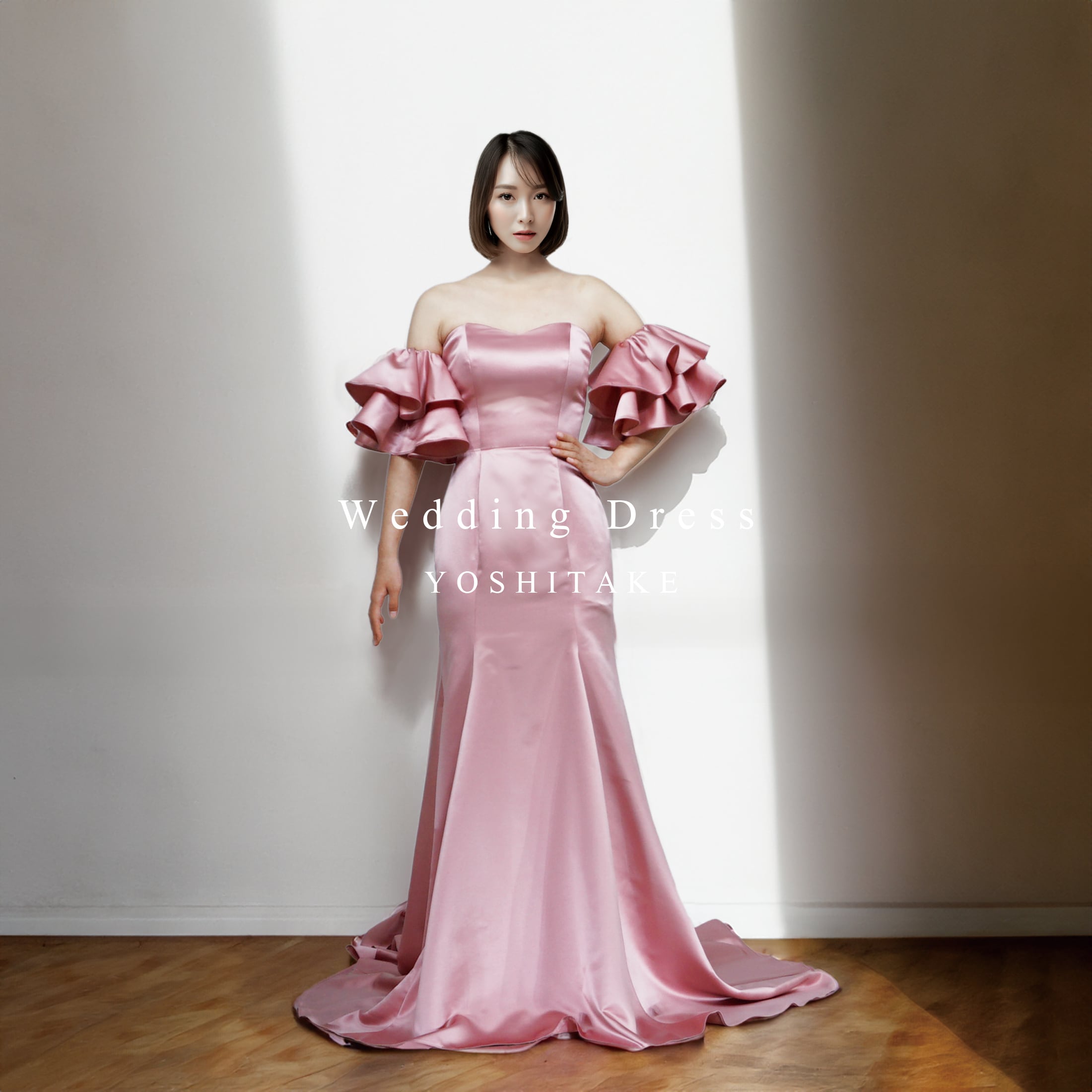 くすみピンクカラードレス　ウエディングドレス　パニエ付き パニエ付】ウェディングカラードレスくすみピンク