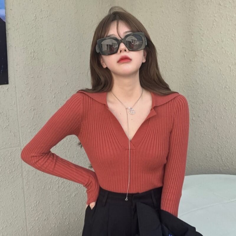 ショートVネックセーター トップス レディーススプリングシャツ ロング 春物 YY-ファッション87089480972