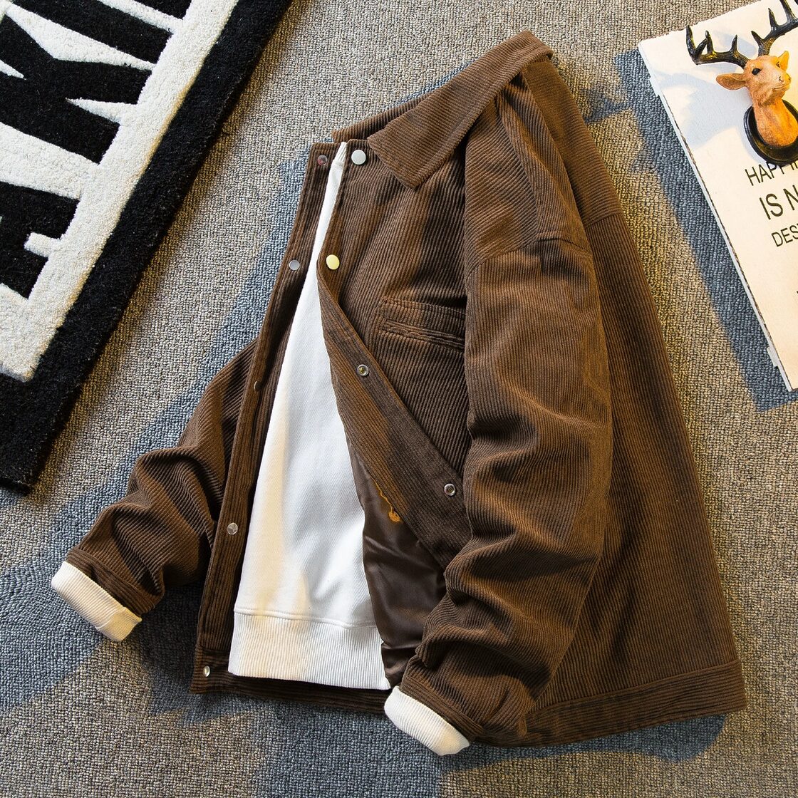 横型ファッションメイラードブラウンコーデュロイジャケットメンズ春秋 