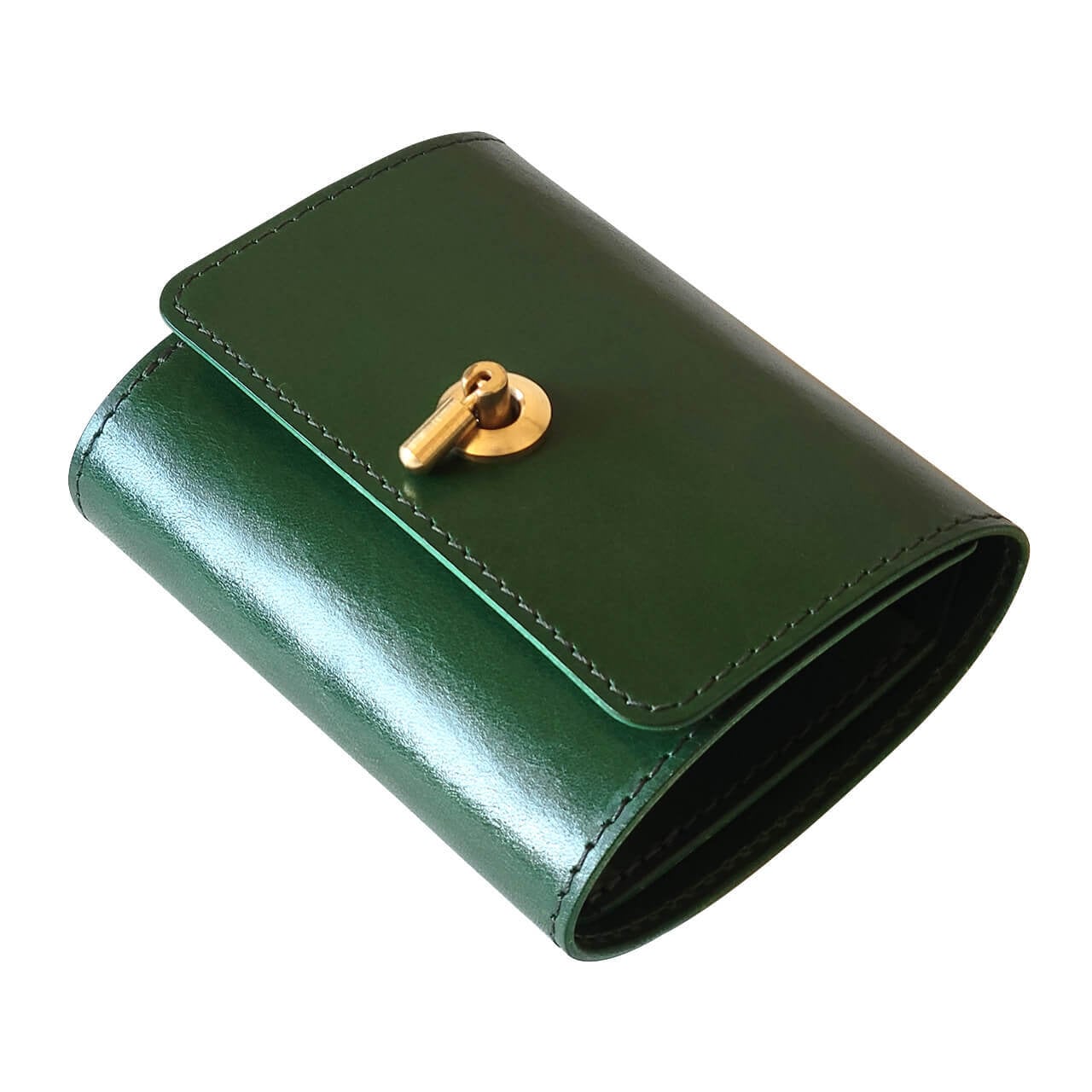 オコシ金具ミニ財布 グリーン(ヌメ) | Leather+(レザープラス)｜少し 