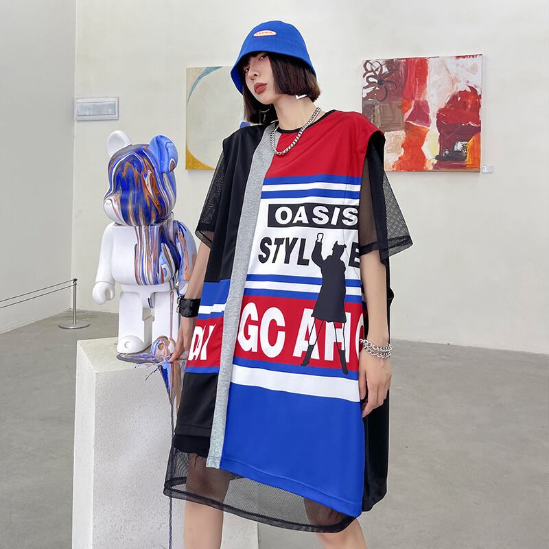 ドレス サマーノースリーブTシャツ スカート メッシュブラウス 夏物 ラブタオタオダレンハウス94497572891