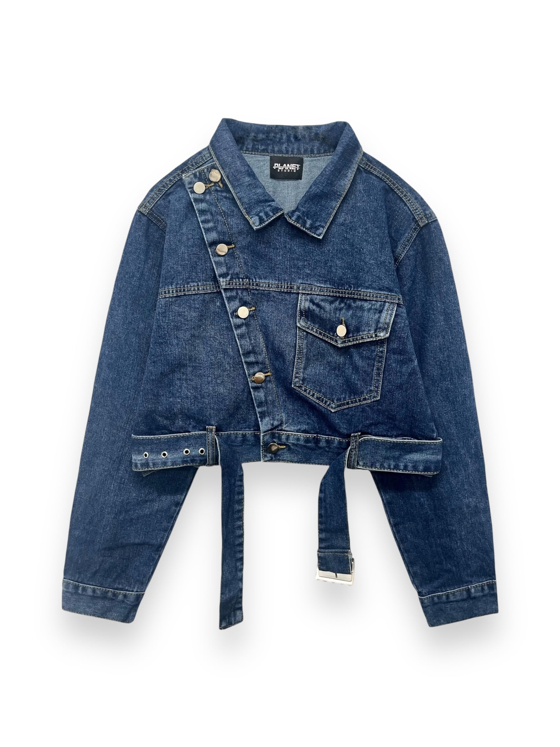 【PLANET STUDIO】diagonal button short denim jacket