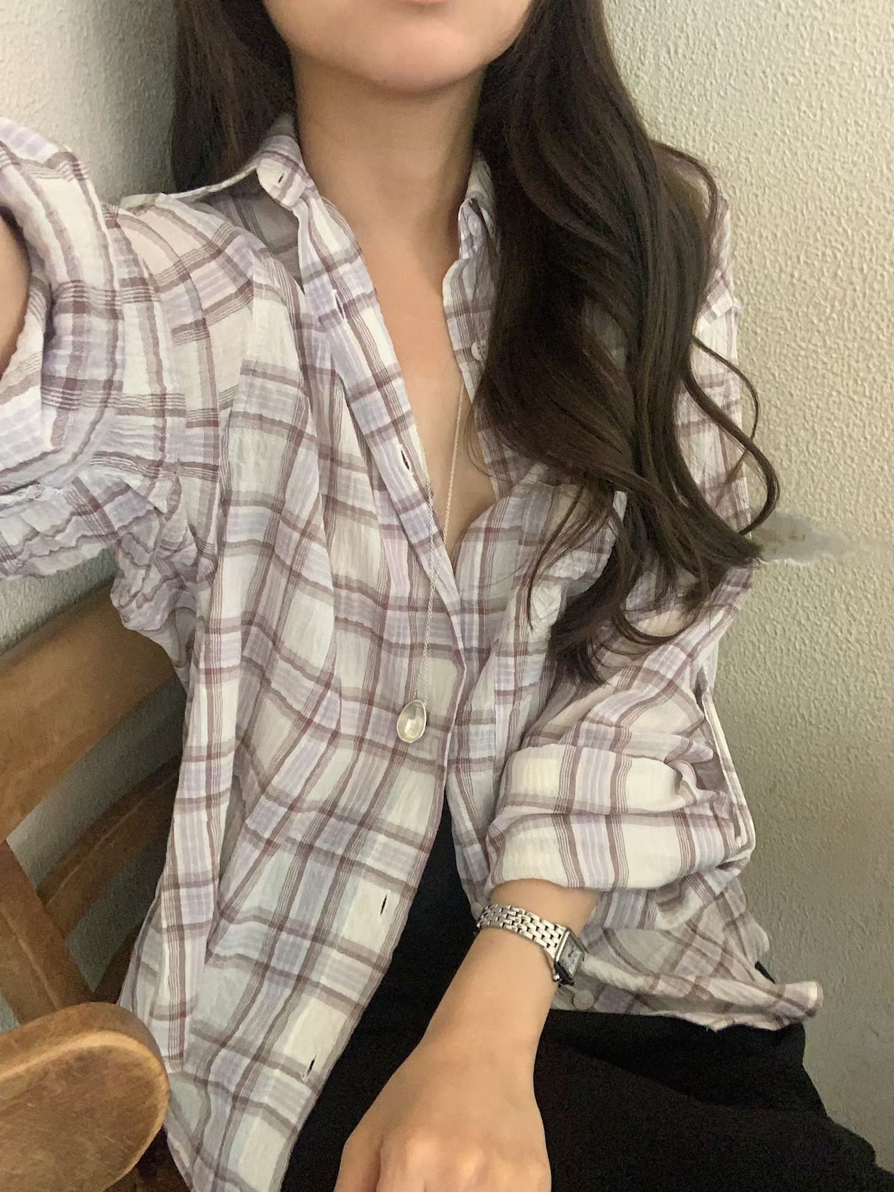 (LITER) cocoa roll up check shirt
