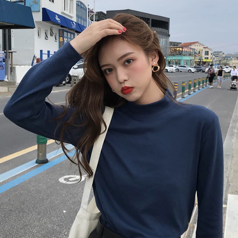 スリム長袖スリーブTシャツ シャツ スプリングソリッド カラートップス ロング 春物 ソリッドカラー クレセントシティ10248546531