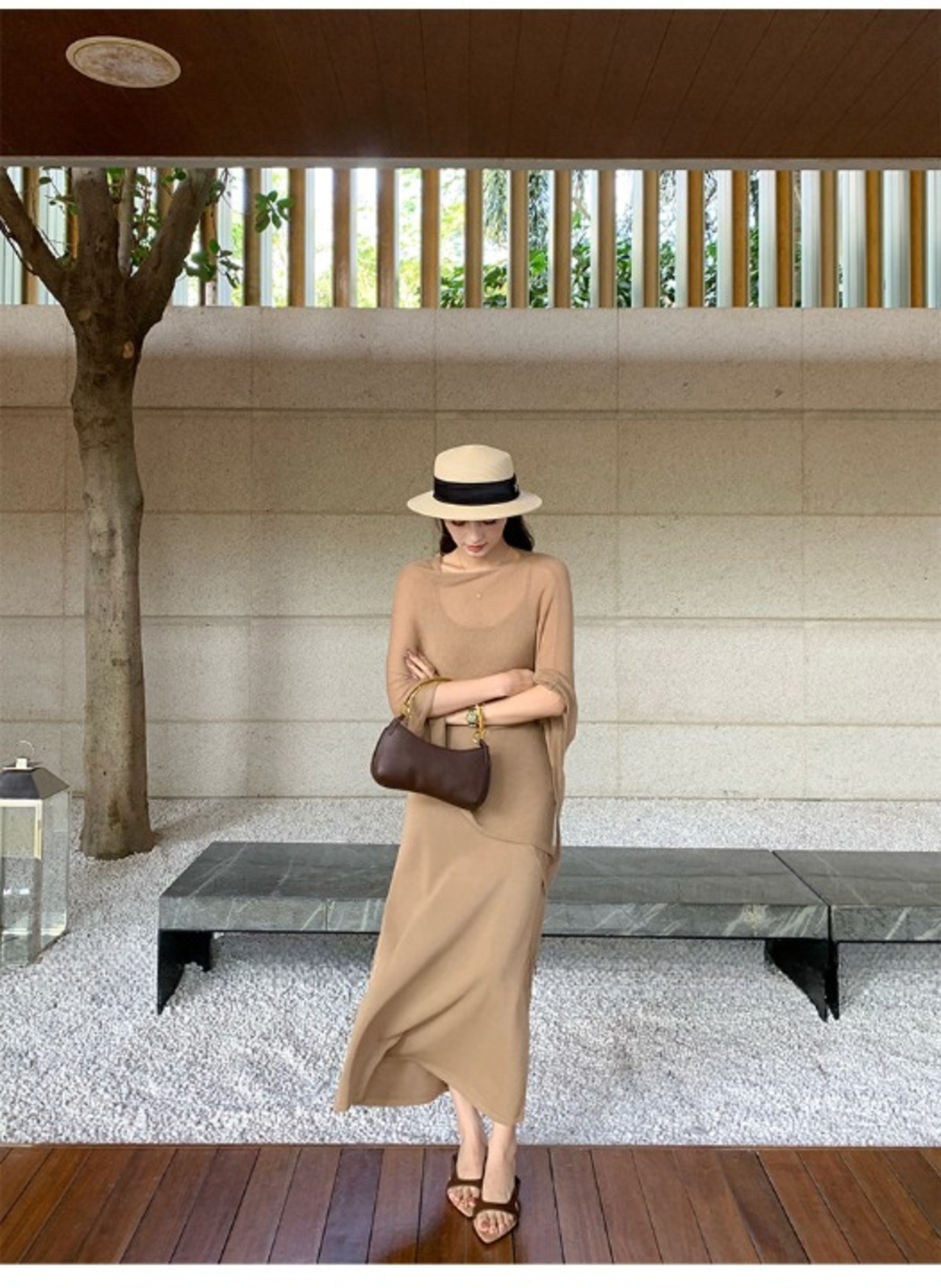 Shawl and sleeveless dress set up【H00082】