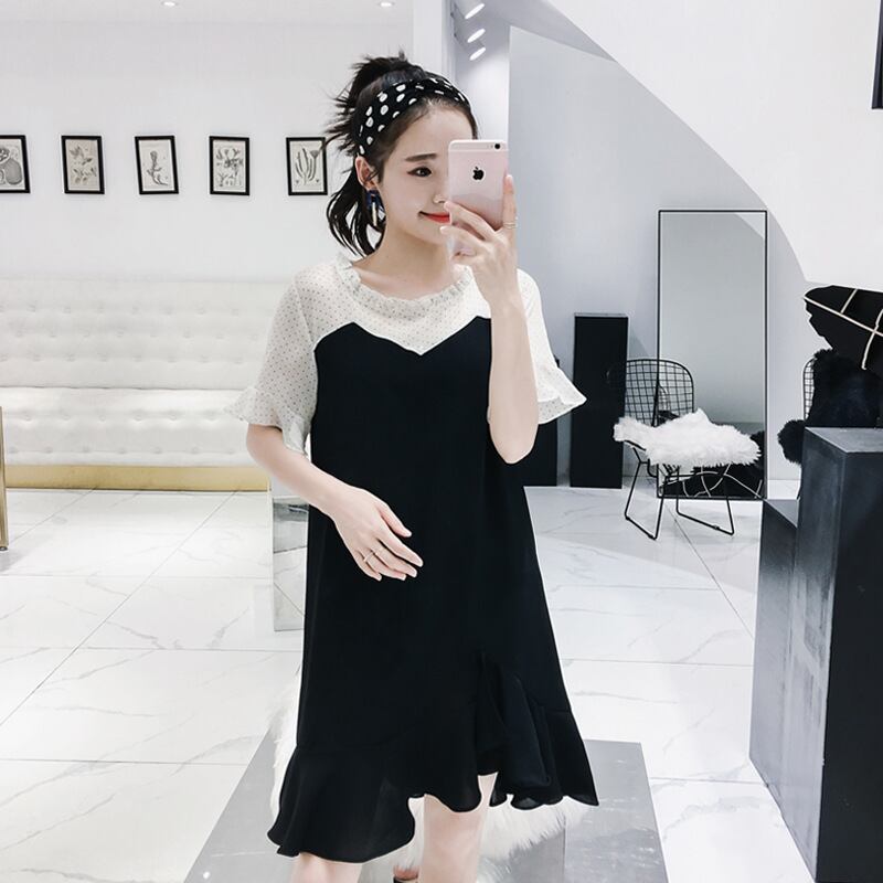 【新作】【送料無料】 マタニティドレス2019夏ニューウェーブドットファイトシフォンマタニティドレスルーズレースカラーフィッシュテールマタニティドレス-アリババ サマー 夏物 expec241951207465