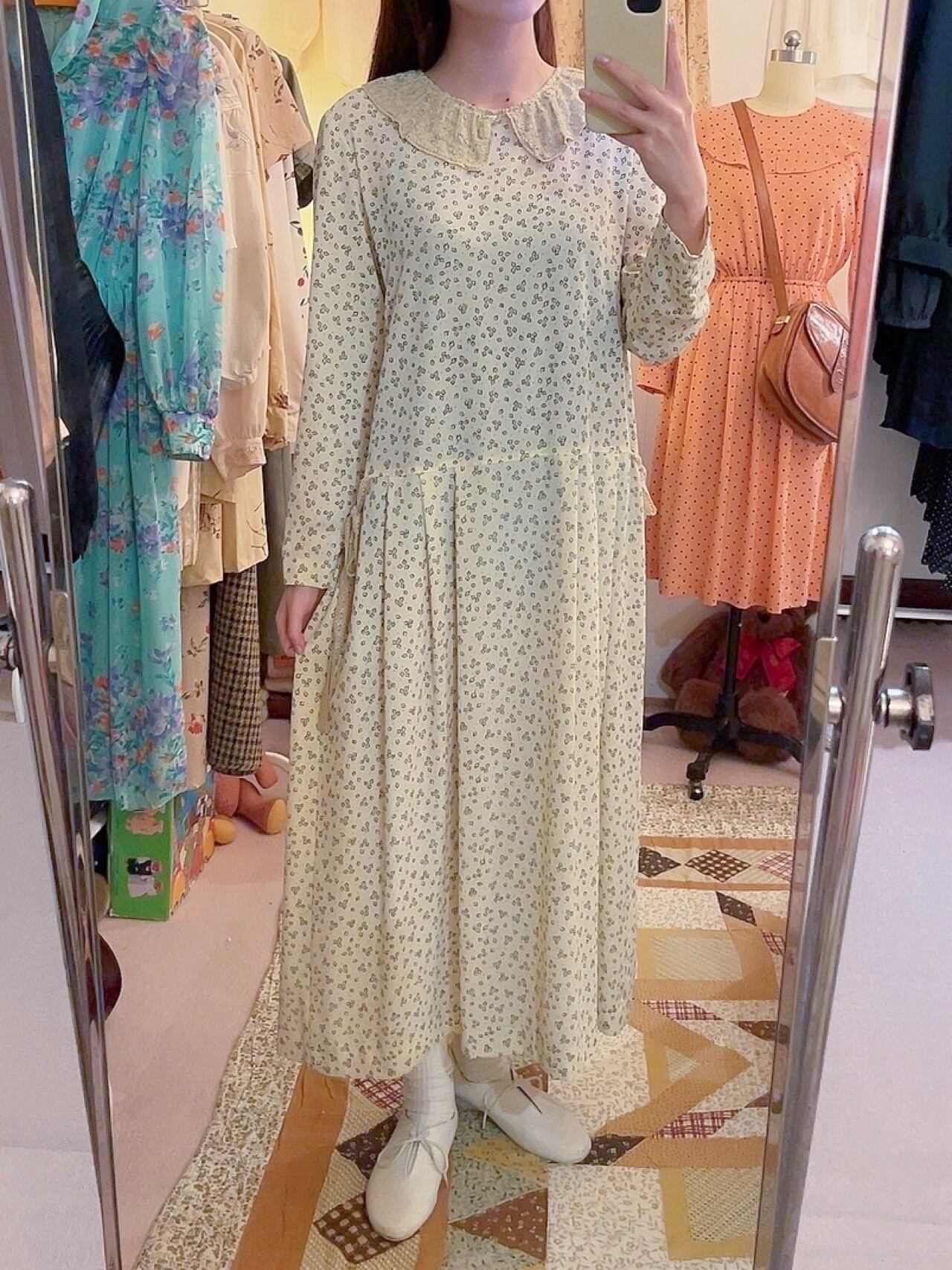 flower lace collar side ribbon one-piece