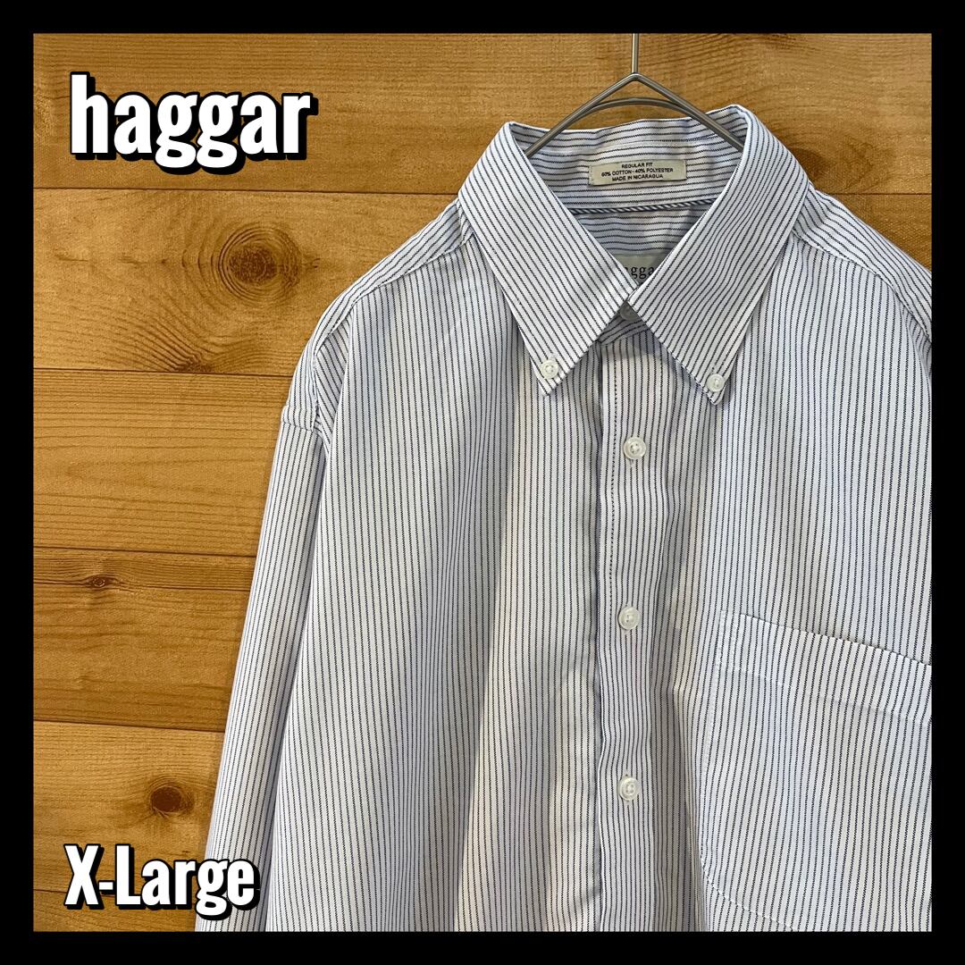 haggar】ストライプシャツ 柄シャツ 爽やかなボタンダウンシャツ