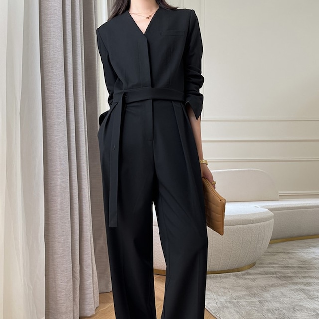 【即納商品ブラックＭサイズ1点入荷！】V-neck slim jumpsuit A117