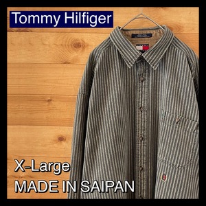 【Tommy Hilfiger】サイパン製 ストライプ 長袖シャツ XL オーバーサイズ トミーフィルフィガー アメリカ古着