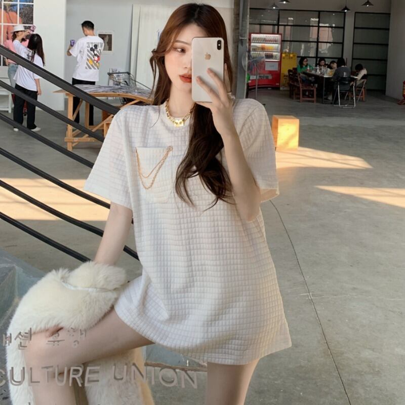 ラウンドネック半袖スリーブルーズTシャツ トップス レディース ショート ハーフスリーブ Oネック ハンチェンe65274080676