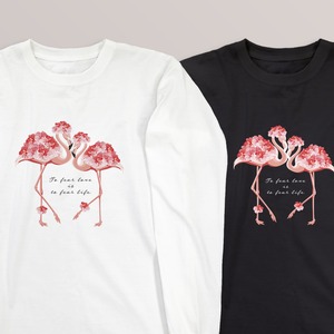 送料無料 花とフラミンゴの定番ロンT・長袖Tシャツ 110-3XL 大きいサイズ・小さいサイズ