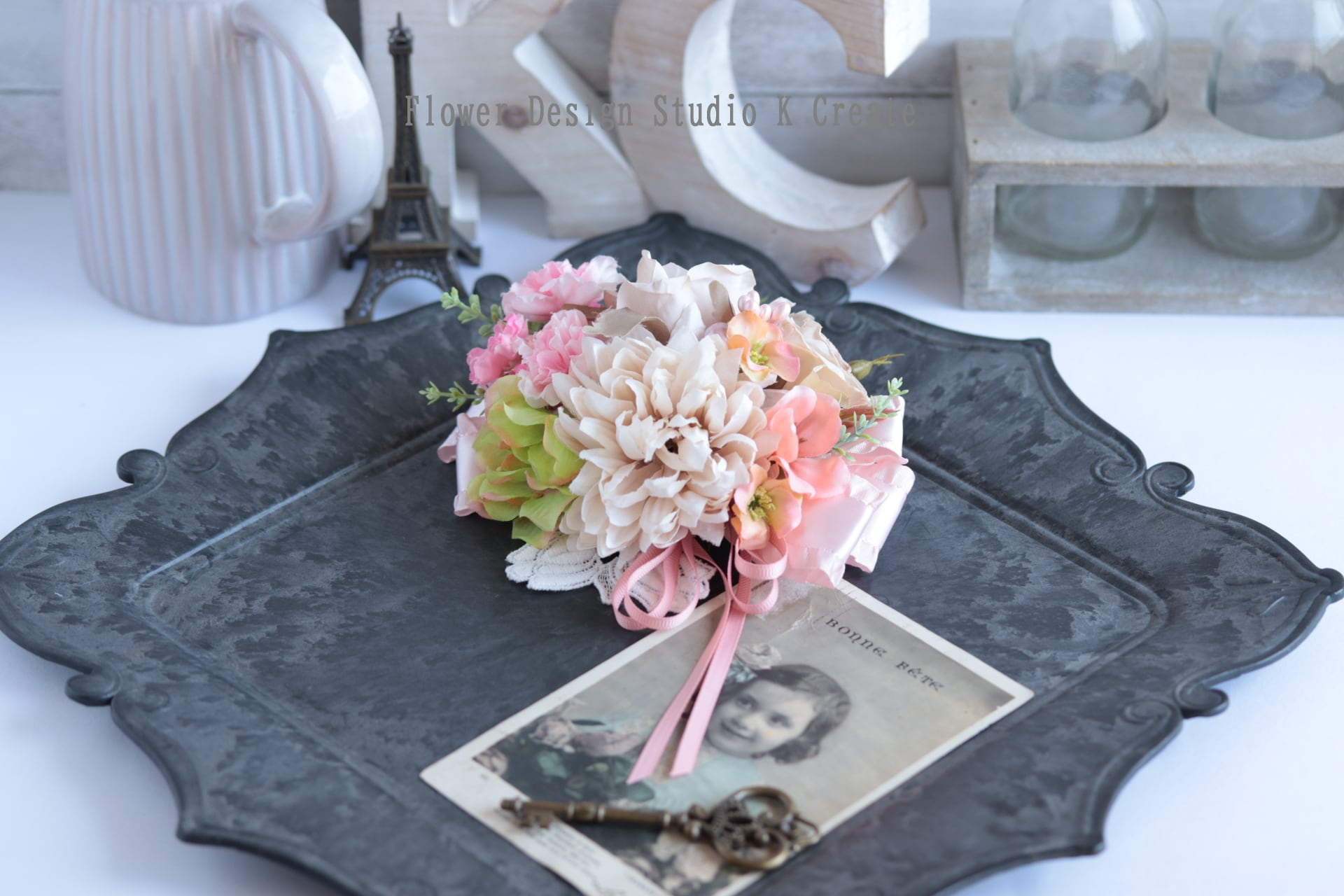 ナチュラルなマムと桜の春のヘアクリップ 髪飾り 春 さくら リボン ピンク バラ 発表会 結婚式 成人式 卒業式 入学式 袴 お花のヘアクリップ