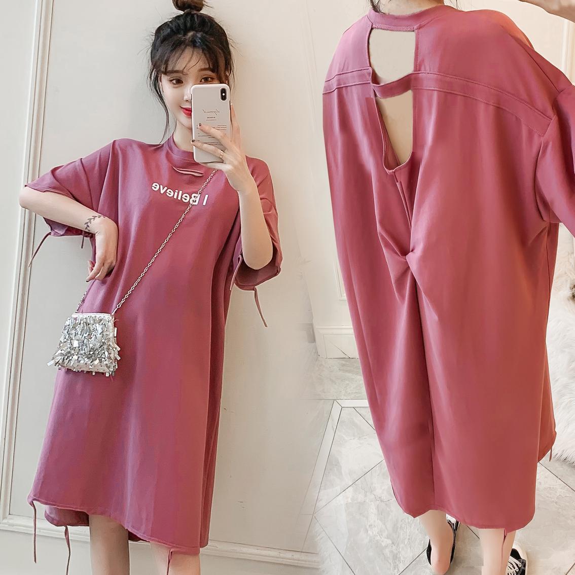 【新作】【送料無料】 マタニティ服ルーズプラスサイズTシャツドレス服妊娠中の女性夏中長文字印刷妊娠中のドレス ロング 大きめサイズ サマー 夏物 AL expec332165445061